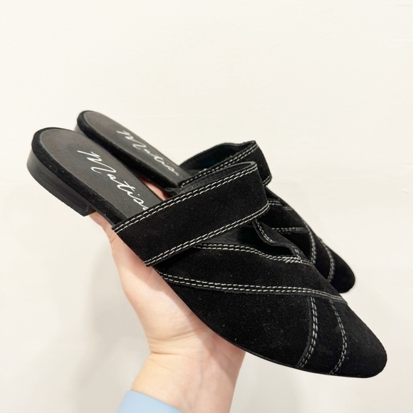 Matisse Black Suede Flat Mule Shoe Pointed Rounded Toe Size 7.5 - Picture 2 of 8